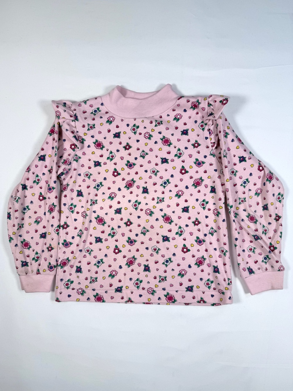 VINTAGE HEALTHTEX Girls 6 Floral Hearts Sweatshirt Cottagecore Retro Pink 1994